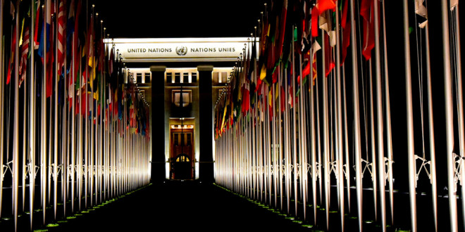 palais des nations at night